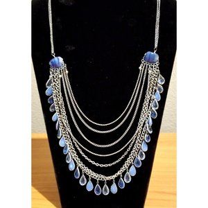 **Vintage Unique Artisan Blue Banded Agate and Glass Layered Necklace**